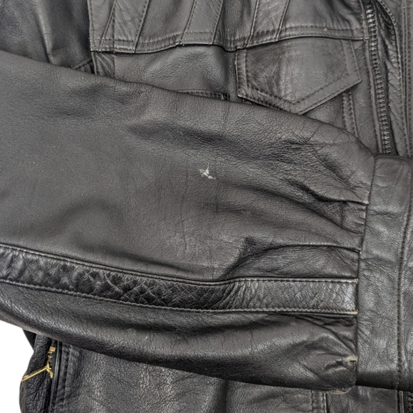 Vintage Leather Bomber Jacket Mens Sz M Aviator Flight Jacket 80s 90s Black - Picture 10 of 15